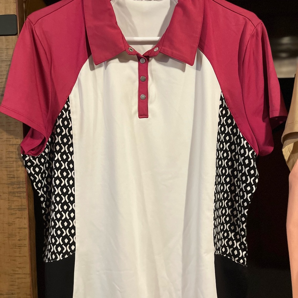Chico's Black and White Short Sleeve Polo size Large
